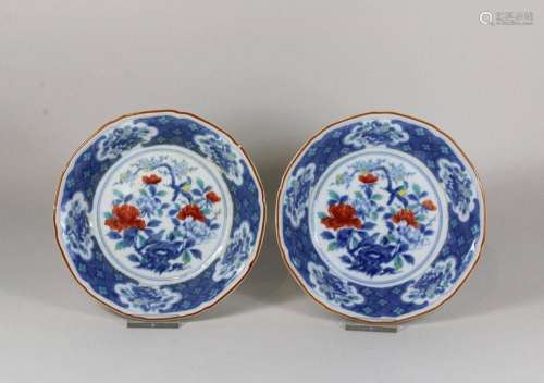 Paar Teller, China, blau Unterglasur