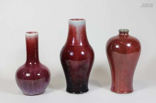 Vasen, 3 Stück, China, Rotglasur