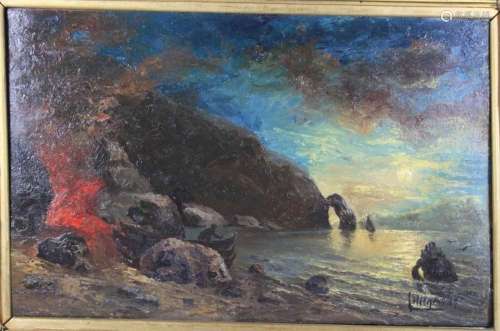 Carl Hilgers (deutsch, 1818-1896), Lagerfeuer an den Felsen ...