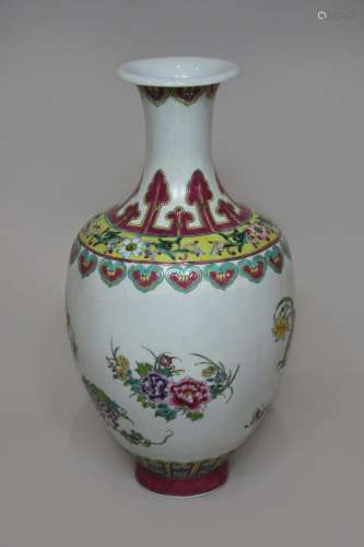 Porzellan Vase, China , Familie Rose mit Blumendekor