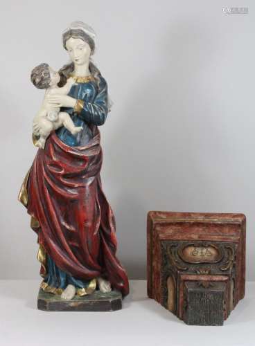 Holzskulptur, Pante, Maria mit dem Jesuskind