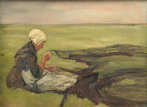 Max Liebermann (Berlin 1847 - Berlin 1935). Mending Nets.