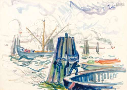 Rolf Nesch (Oberesslingen 1893 - Oslo 1975). In a Harbour.
