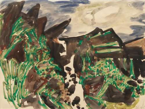 Rolf Nesch (Oberesslingen 1893 - Oslo 1975). Landscape with ...