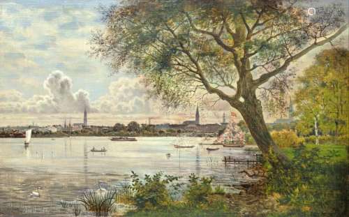 Eduard Unger (Hamburg 1839 - nach 1895). View over the Alste...