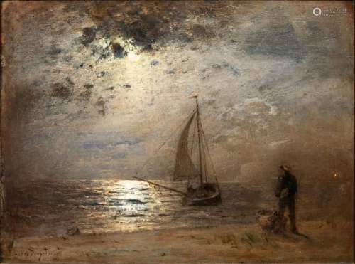 Louis Douzette (Tribsees 1834 - Barth 1924). Moonlit Coast.
