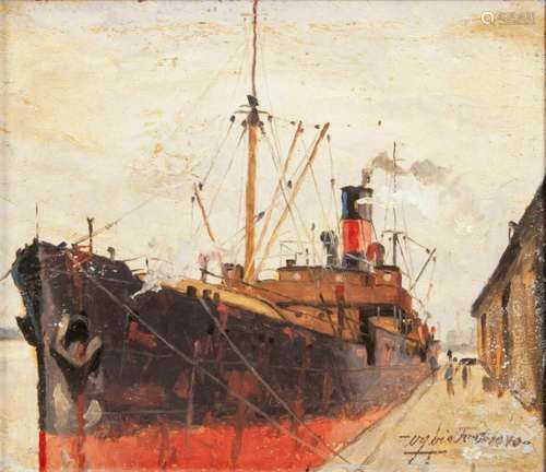 Victor Qvistorff (Aarhus 1883 - Kopenhagen 1953). Ship by a ...