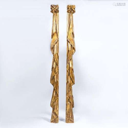 A Pair of Wooden Decorations  Fabric Drapery .