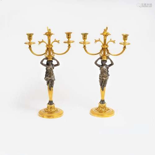 A Pair of Fine Empire Candelabras with Caryatids in the Mann...