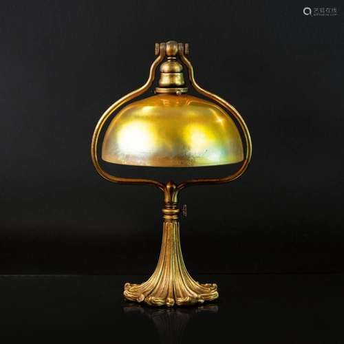 Tiffany Studios Harp Desk Lamp with Favrile Shade.