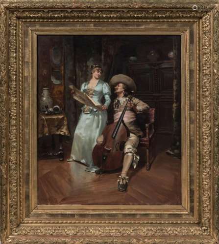 David GIRIN (1848-1917). Le duo. Huile sur toile, signée en ...