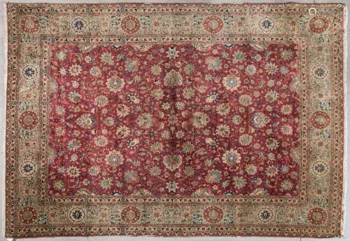 Grand TAPIS chaîne trame coton, velours laine, à motif flora...