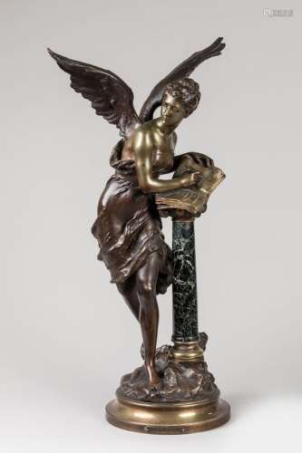 Mathurin MOREAU (1822-1912). Nymphe allégorique. Bronze à pa...