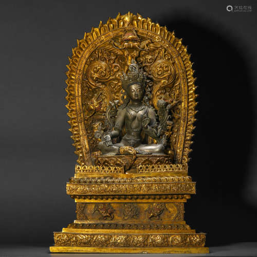 Ming Dynasty Gilt Bronze Inlaid Silver Seated Tara
