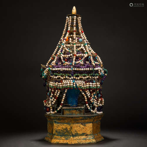 Tang gilt bronze inlaid multi-treasure sari jar stupa