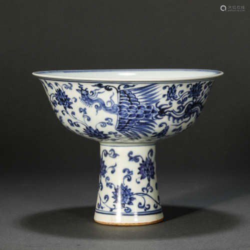 Qing Dynasty blue and white phoenix goblet