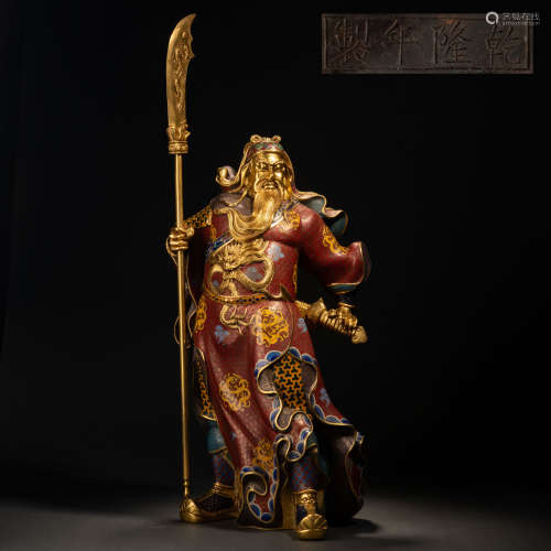 Qing Bronze Cloisonne Enamel Guan Gong Statue