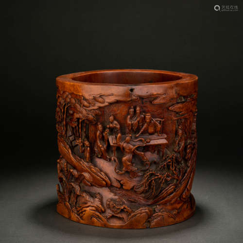 Qing sandalwood character story pen holder