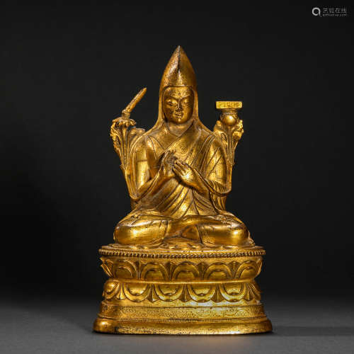 A Gilt Bronze Statue of Tsongkhapa, Qing Dynasty