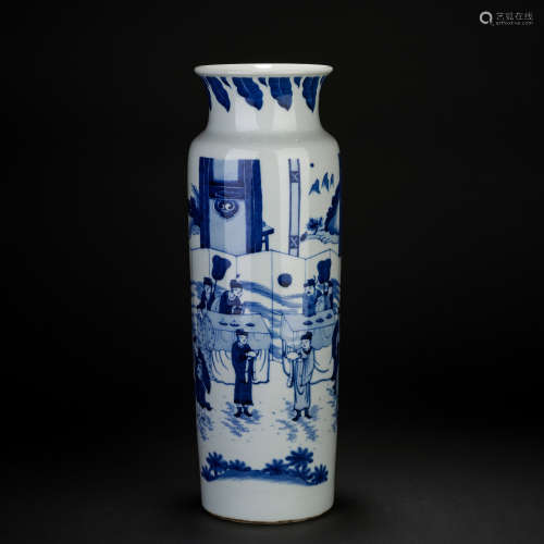 Qing Dynasty blue and white character bottle