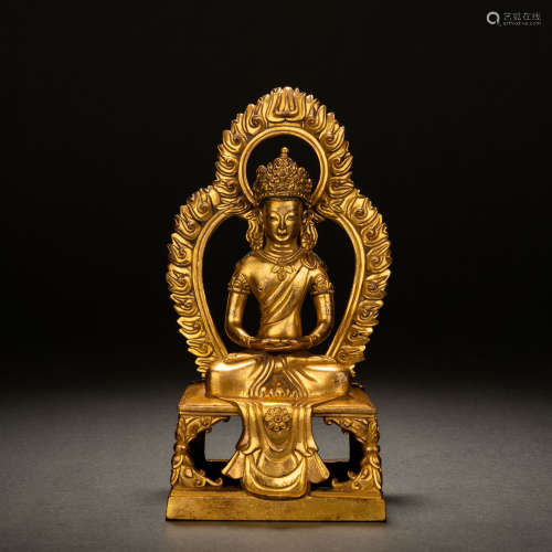 A gilt bronze statue of a Buddha, Qing Dynasty