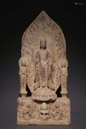 Three Statues of White White Jade Back Screen of the Great W...