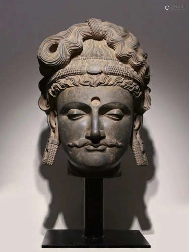 Gandhara grey schist Buddha head