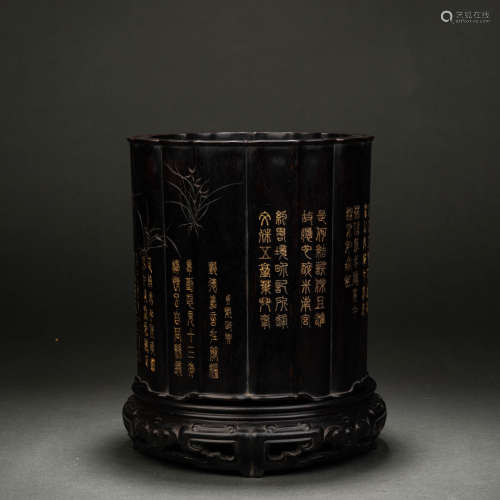 A qing dynasty red sandalwood pen holder for poetry and pros...