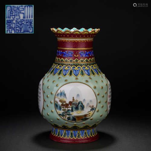 Qing Dynasty Enamel Poetry, Landscape, Flower Mouth Apprecia...