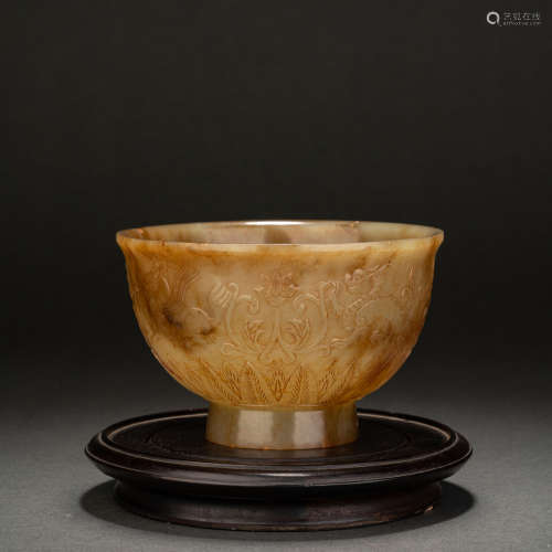 Han and Hetian jade animal pattern flower bowl