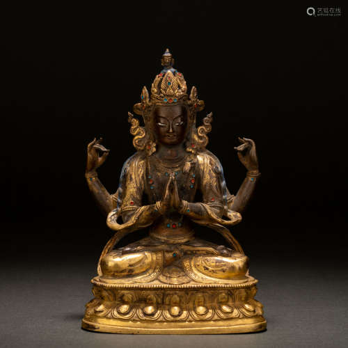 A gilt bronze statue of a seated Buddha, Qing Dynasty