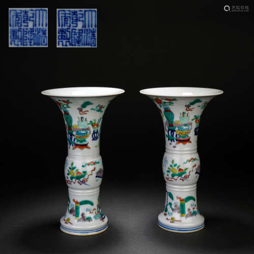 Qing Dynasty Wucai Bo ancient flower goblet