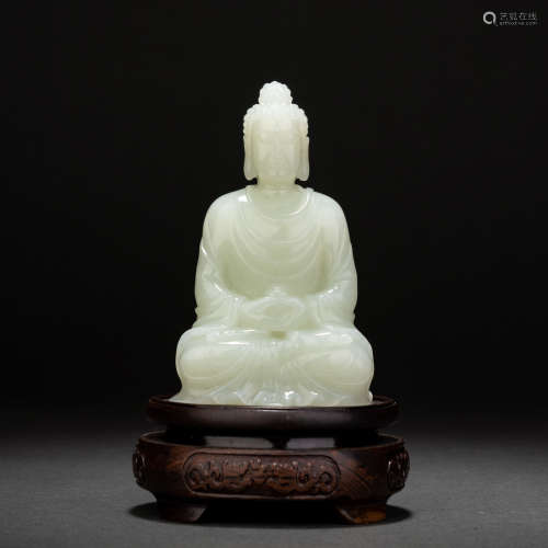 Qing Hetian Jade Sakyamuni Seated Statue
