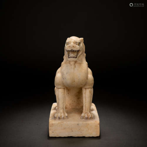 Tang Dynasty white marble statue of a golden lion