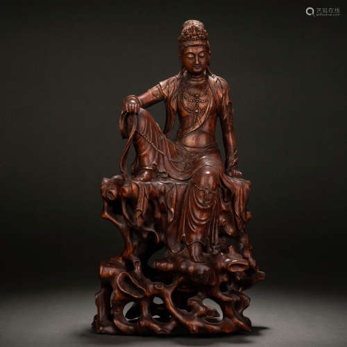 Qing Dynasty Agarwood Seated Statue of the Moon Goddess of M...