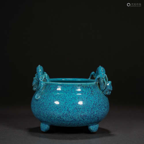 Qing Dynasty Variation Glazed Dragon Ear Three-legged Incens...