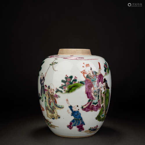 Qing Dynasty colorful character story jar