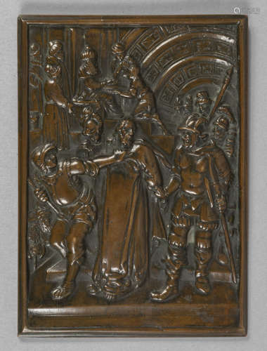 Episodio biblico, placca in bronzo brunito,