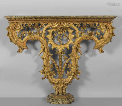 * Console Luigi XV in legno dorato e finemente