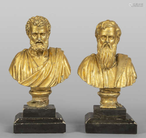 Imperatori, coppia di busti in legno intagliato e