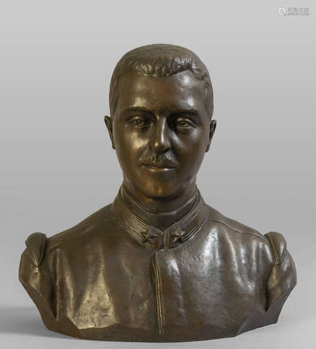 Busto di militare, scultura in bronzo brunito