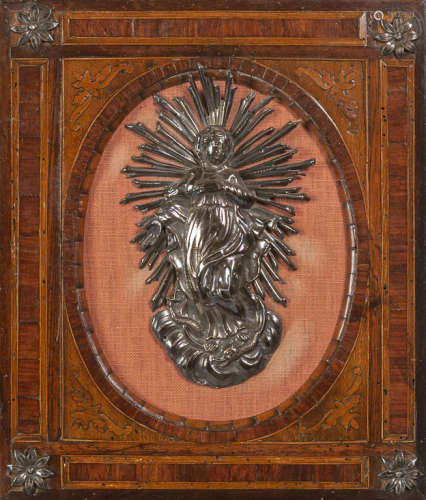 La Vergine, placca in argento, cornice Luigi XVI