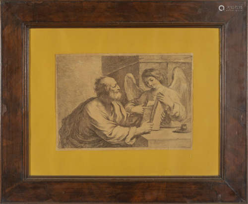 San Matteo e l'Angelo, stampa antica da disegno