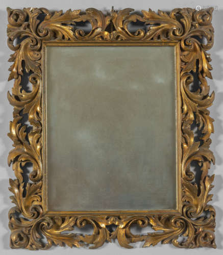 Cornice con specchio in legno intagliato e dorato