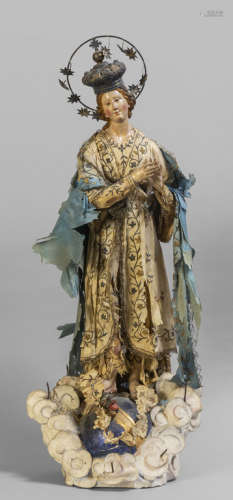 Madonna, scultura in terracotta con corona in