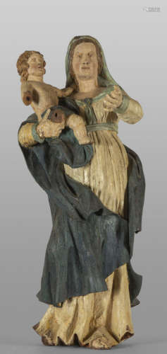 Madonna con Bambino, scultura in legno policromo,