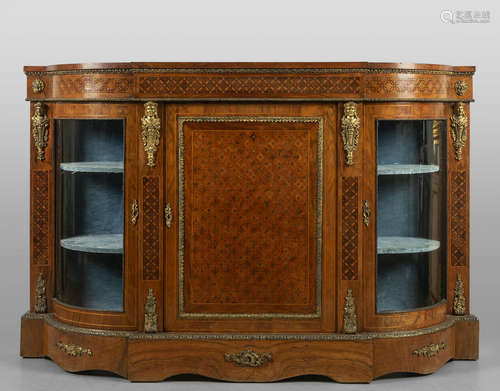 Credenza Napoleone III lastronata e intarsiata,