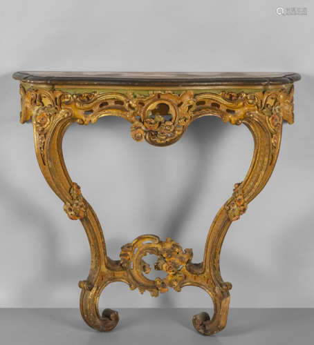 Consolina in stile Luigi XV in legno intagliato e