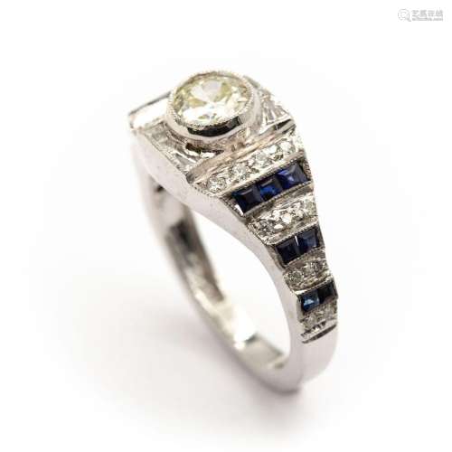 Bague bandeau en or blanc (750) 18K, lignes de diamants inte...