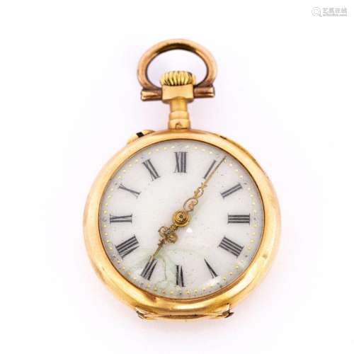 Montre de col en or jaune (750) 18K. Deux coques en or.<br /...